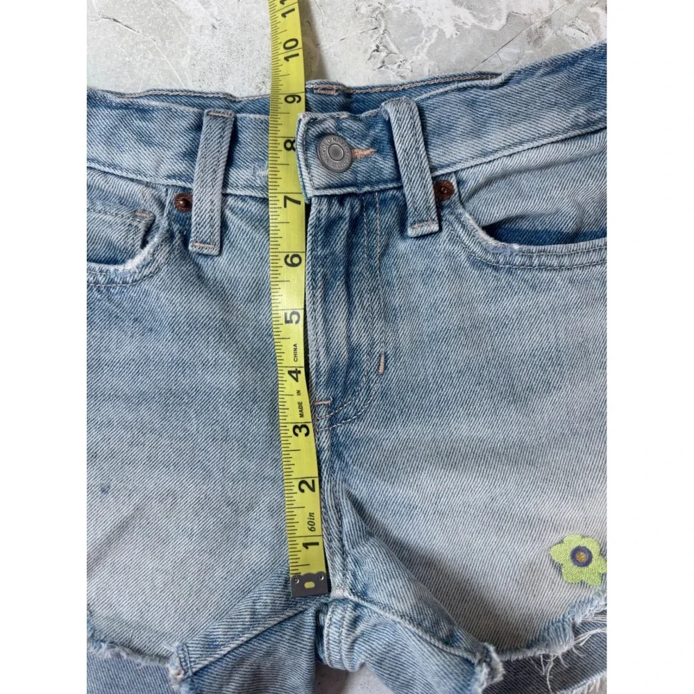 Old Navy Girls 8 High‎ Rise Built In Tough Denim Shorts Light Wash Flowers Raw